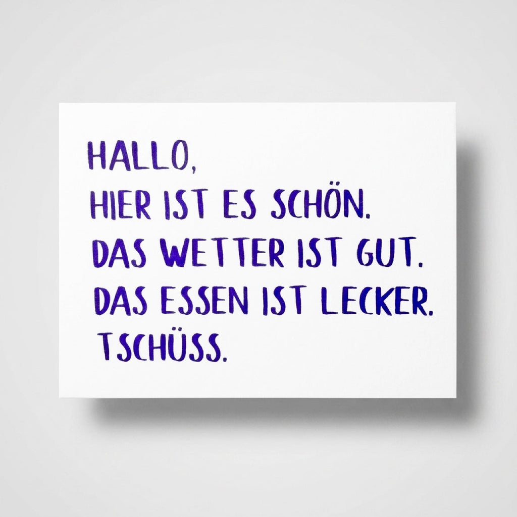 Handgedruckte Postkarte Urlaubsgruß im Siebdruck, Vorderseite mit Motiv, DIN A6, DIE SIEBEREI
